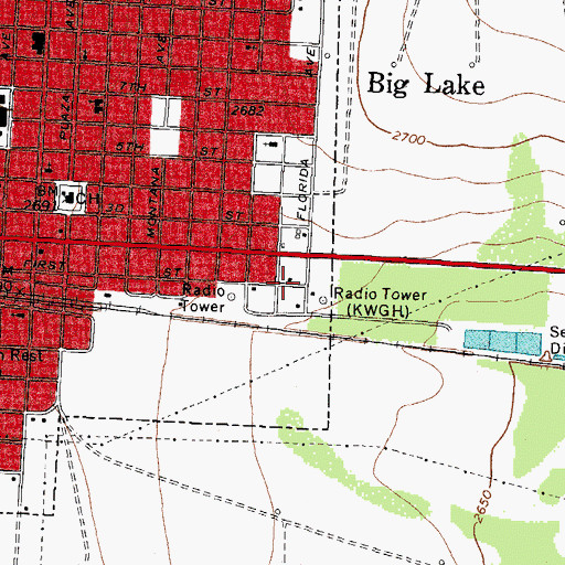 Topographic Map of KWGH-AM (Big Lake), TX