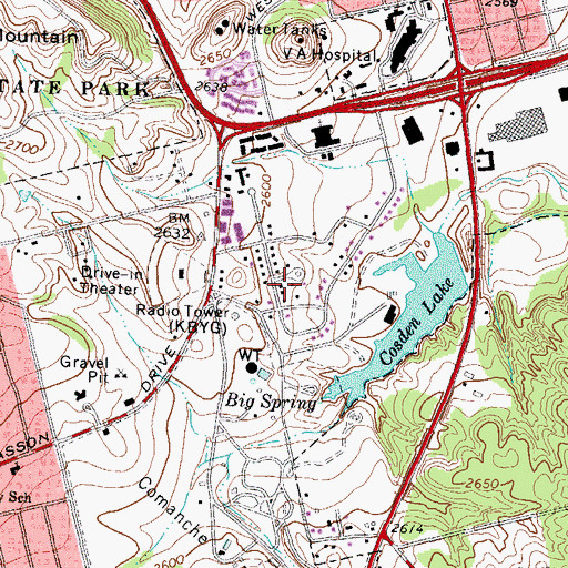 Topographic Map of KBYG-AM (Big Spring), TX