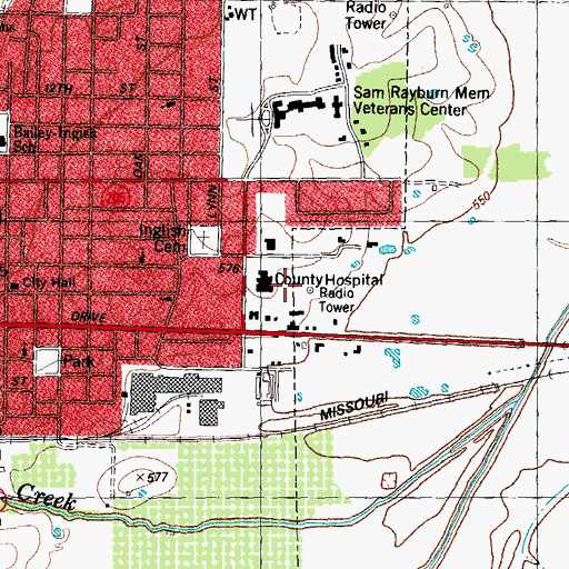 Topographic Map of KFYN-AM (Bonham), TX