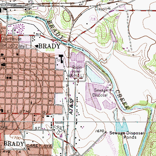Topographic Map of KNEL-AM (Brady), TX