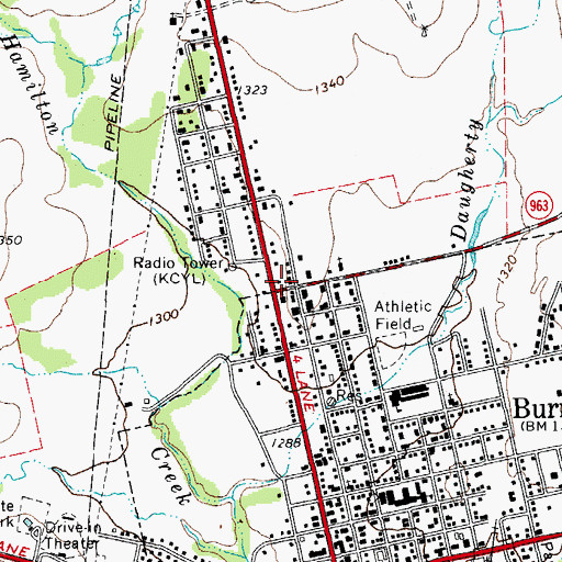 Topographic Map of KHLB-AM (Burnet), TX
