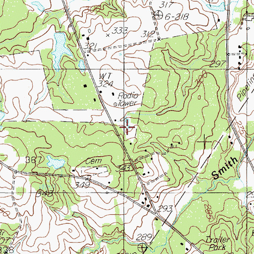 Topographic Map of KDET-AM (Center), TX