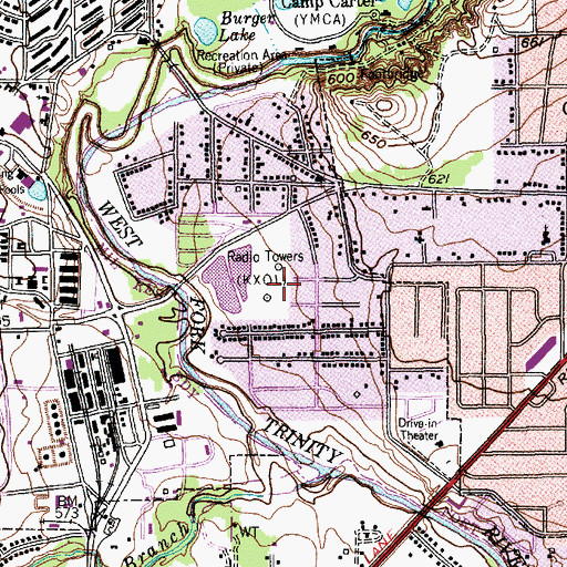 Topographic Map of KNRB-AM (Fort Worth), TX