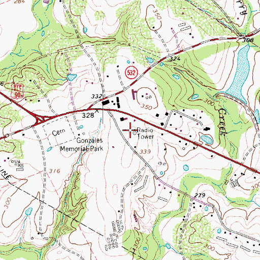 Topographic Map of KCTI-AM (Gonzales), TX