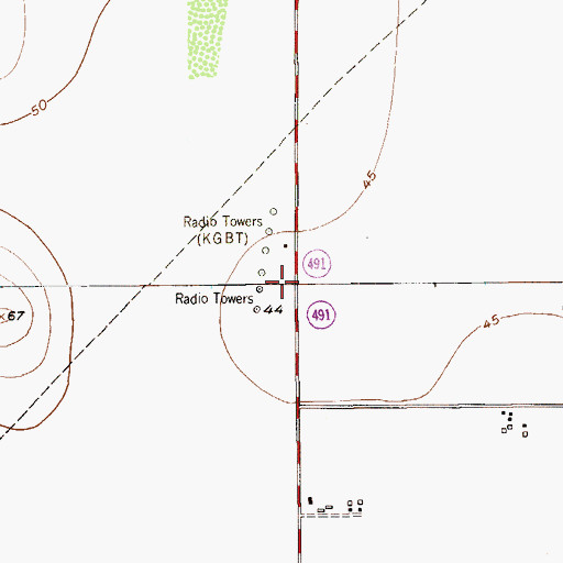 Topographic Map of KGBT-AM (Harlingen), TX