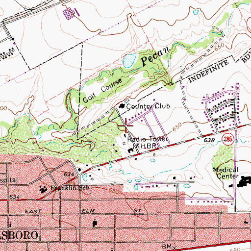 Topographic Map of KHBR-AM (Hillsboro), TX