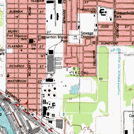 Topographic Map of KCOH-AM (Houston), TX