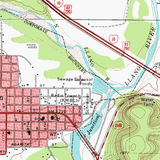 Topographic Map of KMBL-AM (Junction), TX