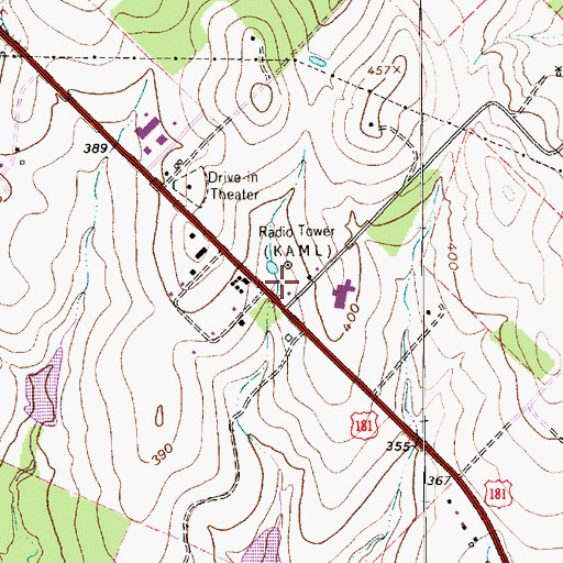 Topographic Map of KAML-AM (Kenedy-Karnes City), TX