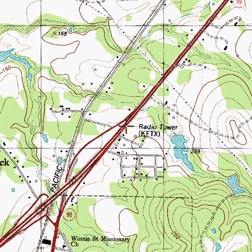 Topographic Map of KETX-AM (Livingston), TX