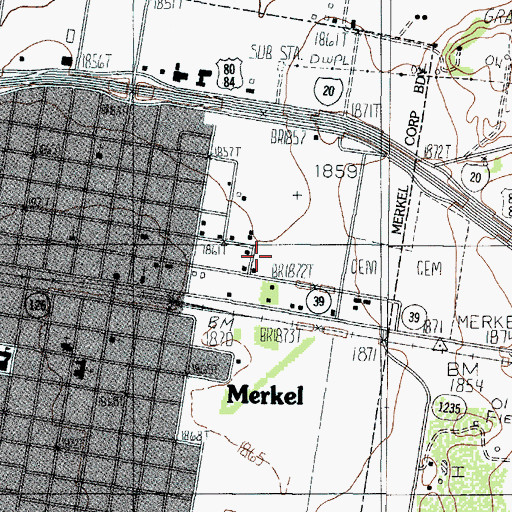 Topographic Map of KMXO-AM (Merkel), TX