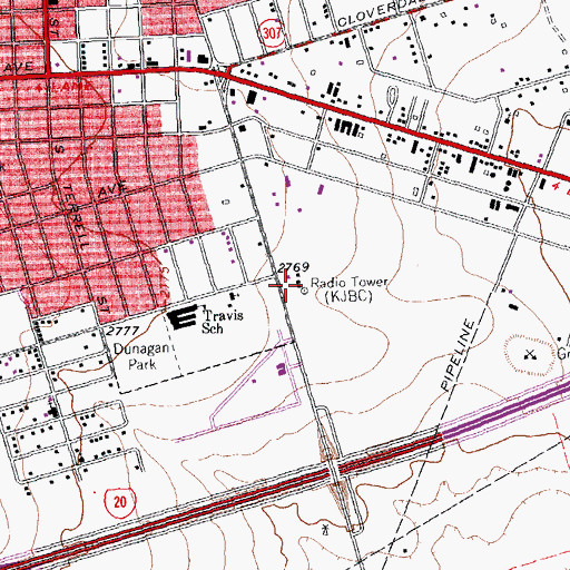 Topographic Map of KJBC-AM (Midland), TX