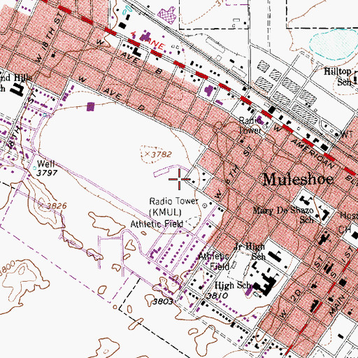 Topographic Map of KMUL-AM (Muleshoe), TX