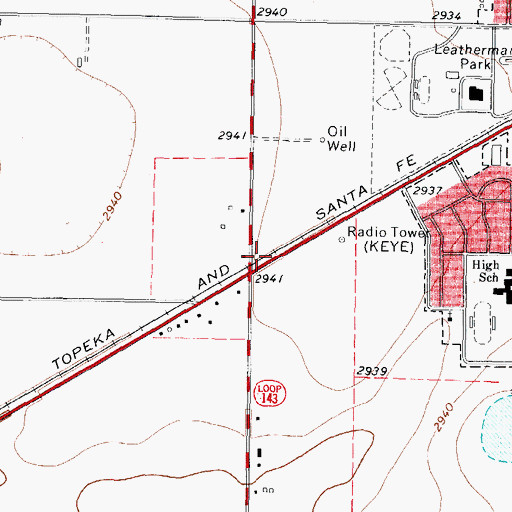 Topographic Map of KEYE-AM (Perryton), TX