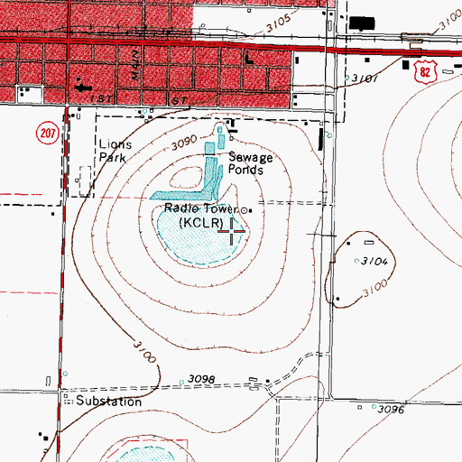 Topographic Map of KCLR-AM (Ralls), TX