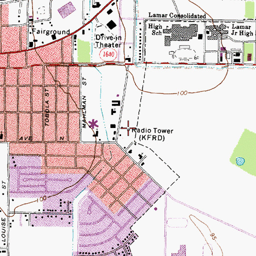 Topographic Map of KMPQ-AM (Rosenberg-Richmond), TX