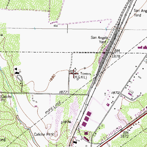 Topographic Map of KGKL-AM (San Angelo), TX
