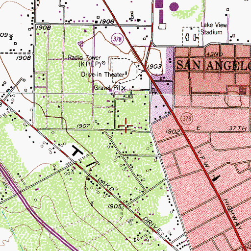 Topographic Map of KBIL-AM (San Angelo), TX