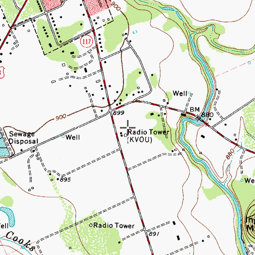 Topographic Map of KVOU-AM (Uvalde), TX