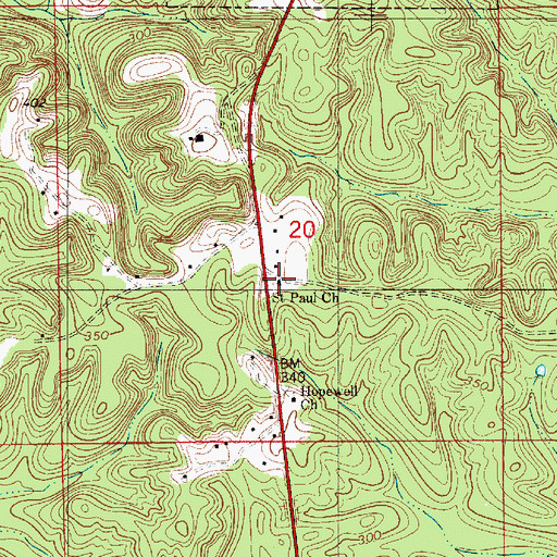 Topographic Map of Saint Paul Church, AL
