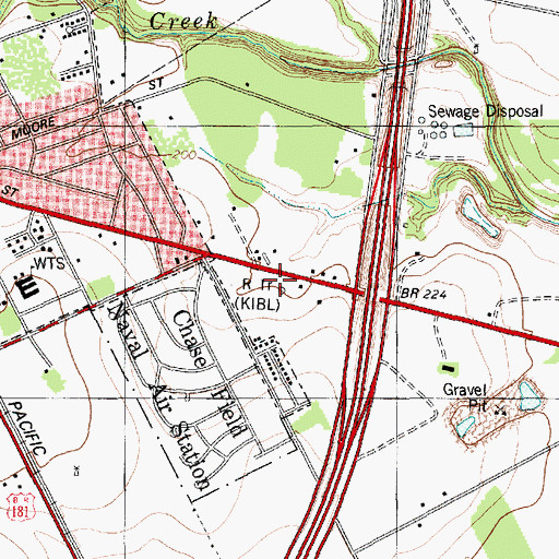 Topographic Map of KIBL-FM (Beeville), TX