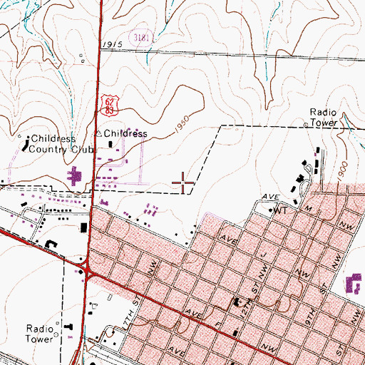 Topographic Map of KSRW-FM (Childress), TX