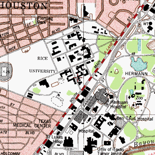 Topographic Map of KTRU-FM (Houston), TX