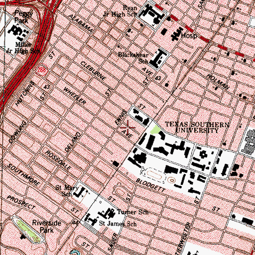 Topographic Map of KTSU-FM (Houston), TX