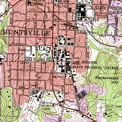 Topographic Map of KSHU-FM (Huntsville), TX