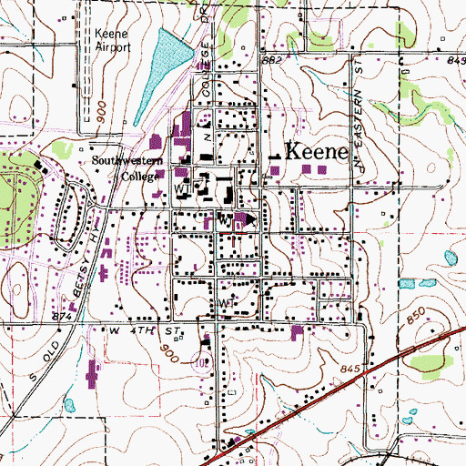 Topographic Map of KJCR-FM (Keene), TX