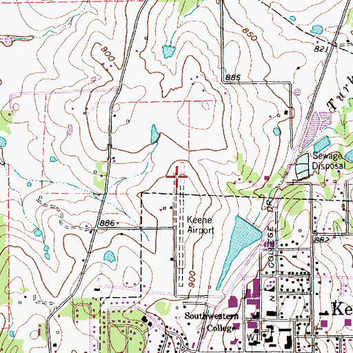 Topographic Map of KJCR-FM (Keene), TX