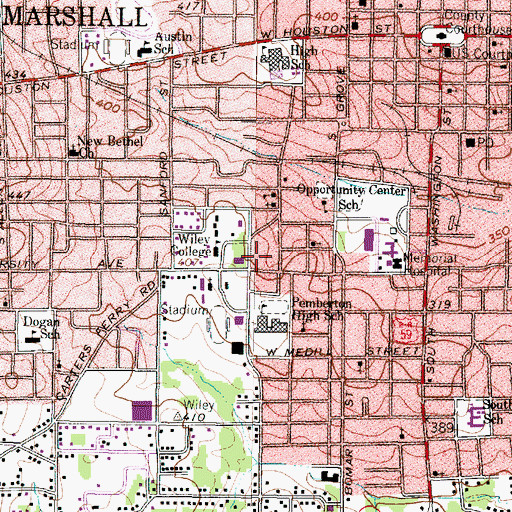 Topographic Map of KBWC-FM (Marshall), TX