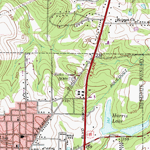 Topographic Map of KMHT-FM (Marshall), TX