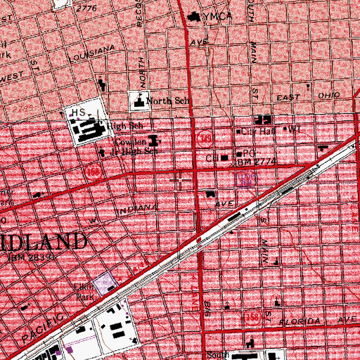 Topographic Map of KWHU-FM (Midland), TX
