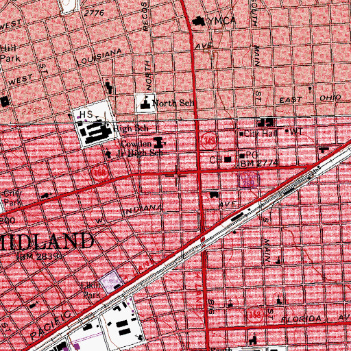 Topographic Map of KQRX-FM (Midland), TX