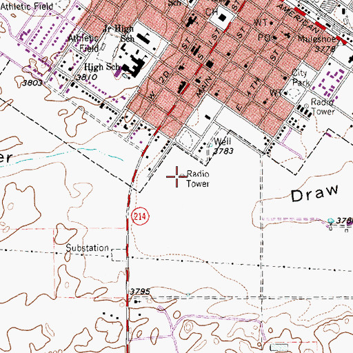 Topographic Map of KMUL-FM (Muleshoe), TX