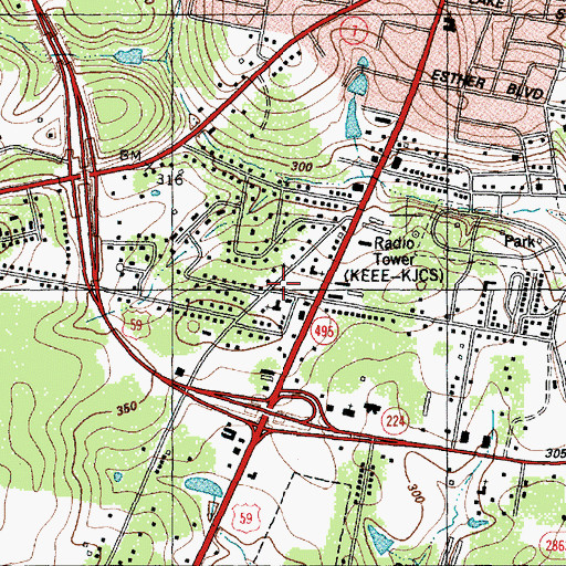 Topographic Map of KJCS-FM (Nacogdoches), TX