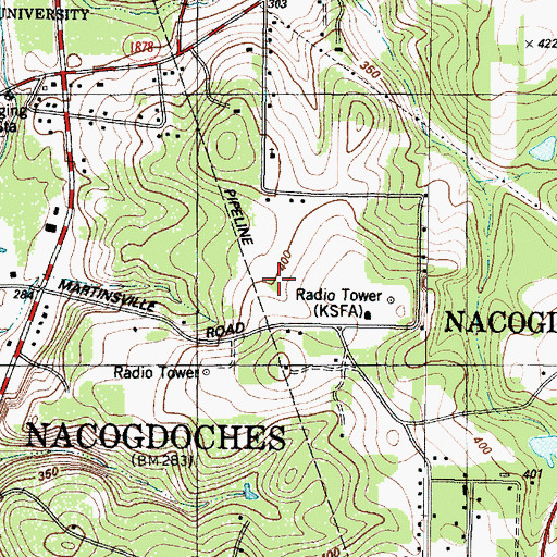 Topographic Map of KTBQ-FM (Nacogdoches), TX