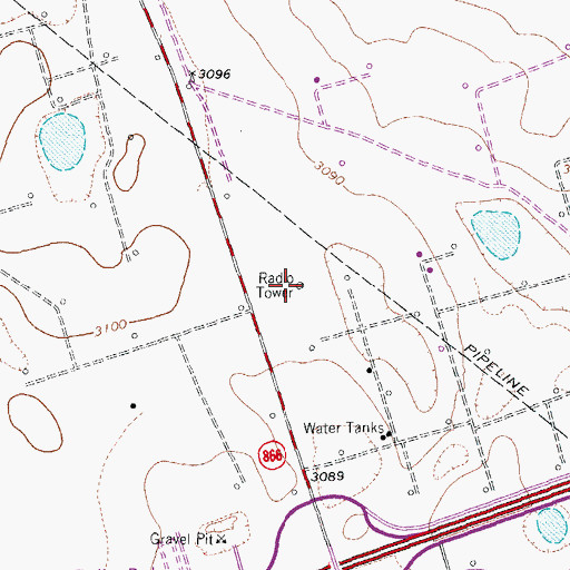 Topographic Map of KMRK-FM (Odessa), TX