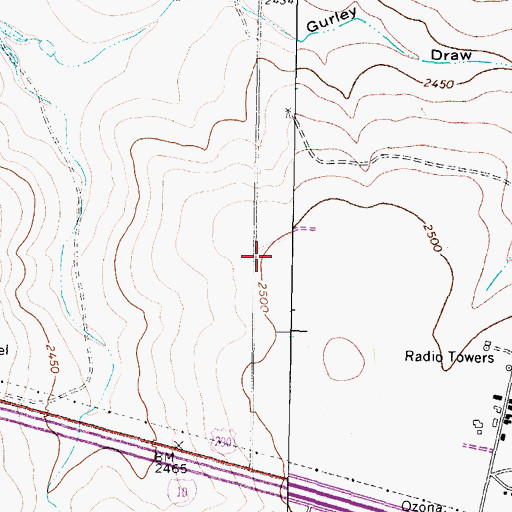 Topographic Map of KYXX-FM (Ozona), TX