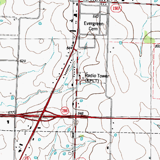 Topographic Map of KPLT-FM (Paris), TX