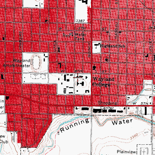 Topographic Map of KWLD-FM (Plainview), TX