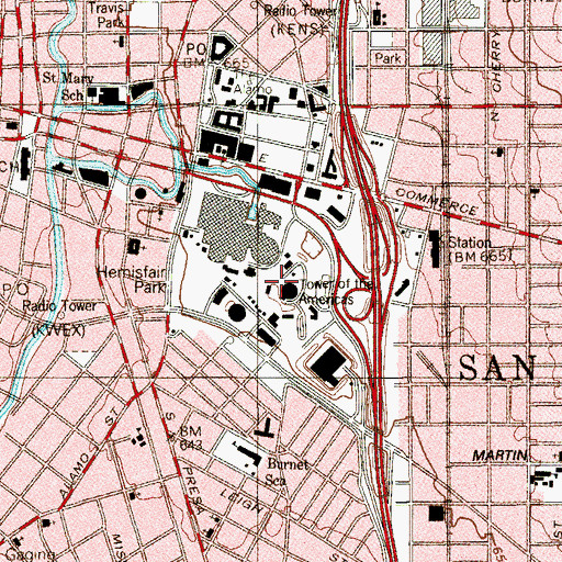 Topographic Map of KQXT-FM (San Antonio), TX