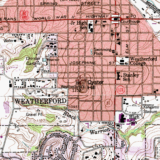 Topographic Map of KYQX-FM (Weatherford), TX
