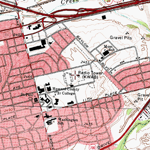 Topographic Map of KWAB-TV (Big Spring), TX