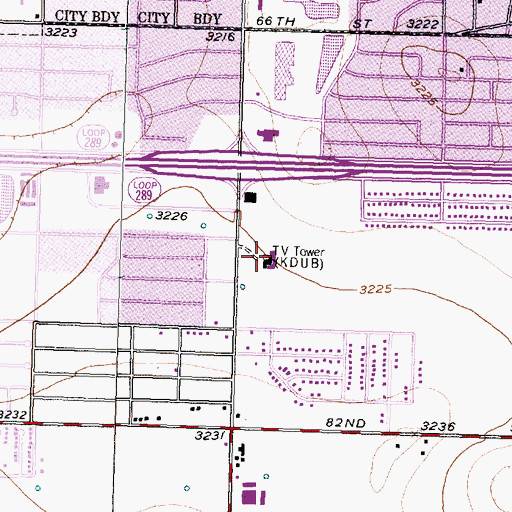 Topographic Map of KLBK-TV (Lubbock), TX