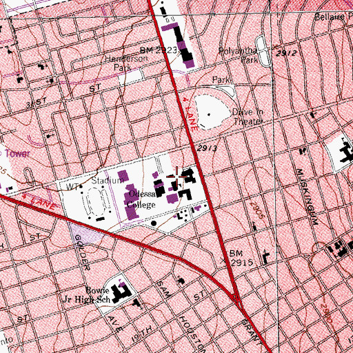 Topographic Map of KOCV-TV (Odessa), TX