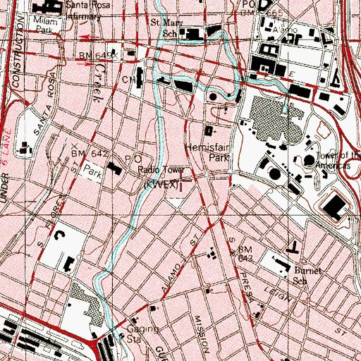 Topographic Map of KWEX-TV (San Antonio), TX