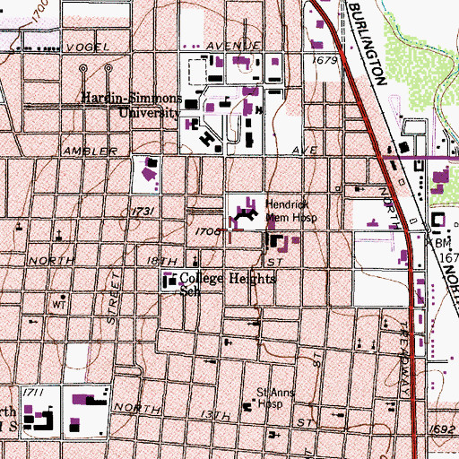 Topographic Map of Hendrick Medical Center Heliport, TX