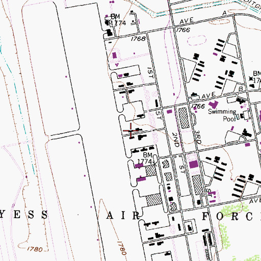 Topographic Map of Dyess Air Force Base, TX